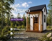 8x8 Off Grid Cabin Plans, DIY Tiny House Blueprint With Loft (PDF Download)