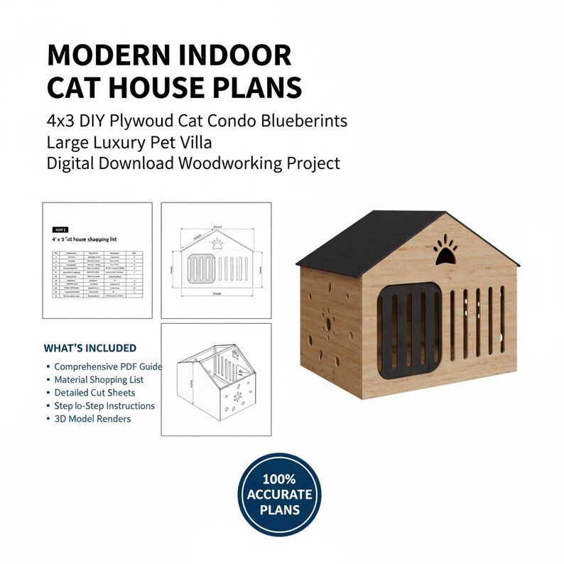 Indoor Cat House Plans | 4x3 DIY Blueprints (digital Download) - Etsy
