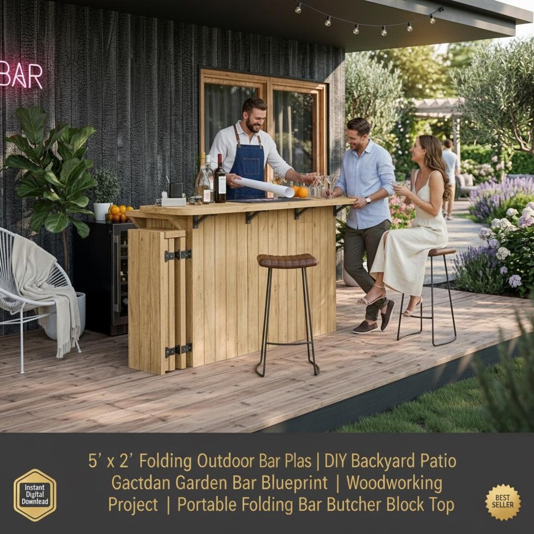 5' X 2' Folding Outdoor Bar Plans | DIY Backyard Butcher Block ...