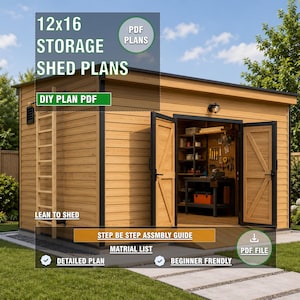 12x16 Lean To Shed Plans | Backyard Studio | DIY Woodworking Blueprint (PDF Download)