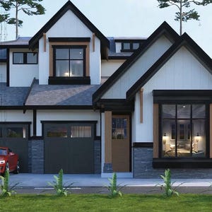 Modern Farmhouse Plan: 2-Story House with Basement (2075 Sqft) (Digital Download) (Beige & Black)