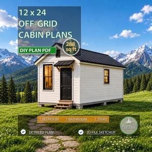 Plan de cabane autonome 12x24, mini-maison avec mezzanine, modèle de première maison (téléchargement numérique)