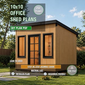 10x10 Modern Lean To Office Shed Plans | Backyard Studio DIY Woodworking (PDF Download)