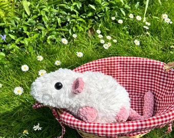 Fluffy Rat Plushie White - Amigurumi - Gehaakte knuffel - Handmade Gift