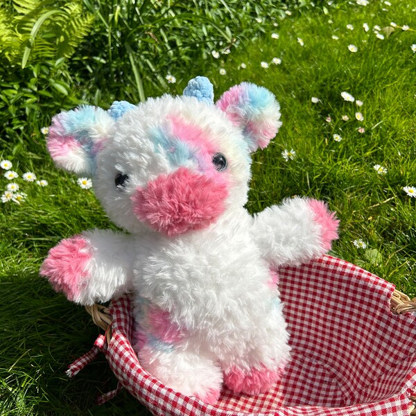 Fluffy Cotton Candy Cow - Amigurumi - Gehaakte Knuffel - Handmade Plush