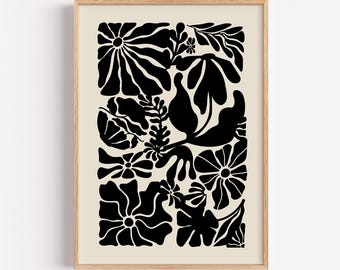 Retro Flower-Digital Print-Wall Print-Retro Art-Floral Art-Trendy Girly Print Art-70s Print-Downloadable Art-Black Art Print-Flower Poster