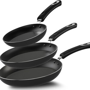 Nonstick Frying Pan Set - 3 Piece Induction Bottom - 8 Inches, 9.5 Inches and 11 Inches (Grey-Black)