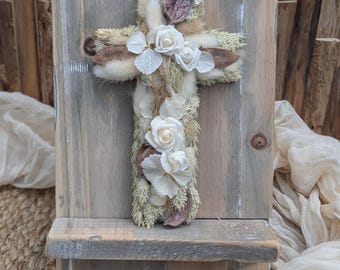 Kreuz aus Trockenblumen | Blumenkreuz | Jesus Christus | Glaube | Kreuz | Christus | Creme | Beige | Naturtöne