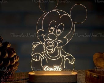 Custom Name Mickey Mouse Night Light, Personalized Baby Night Light, Kids Bedroom Decor, Baby Bedroom Light, Nursery Night Light