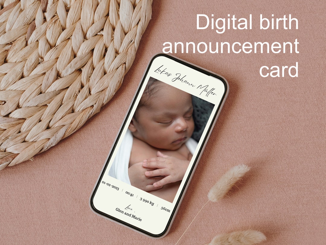 Birth Announcement Card Digital Template Canva Whatsapp - Etsy