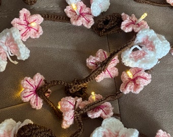 Blossom flower and butterfly crochet fairy lights