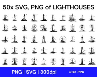 LIGHTHOUSE SVG PNG 50x Bundle, Lighthouse Clipart, Lighthouse svg, Lighthouse png | Plotter File for Cricut & Silhouette