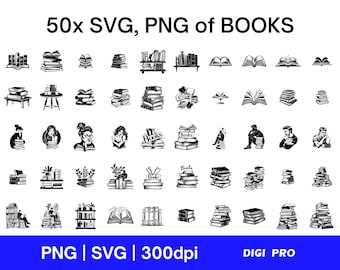 BOOKS SVG PNG Bundle, Books Clipart, Books svg, Books png | Plotter File for Cricut & Silhouette