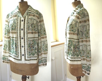 Vintage Hardob Fine Wool 70s Paisley Print Blouse Shirt - Medium Weight Material with Lining