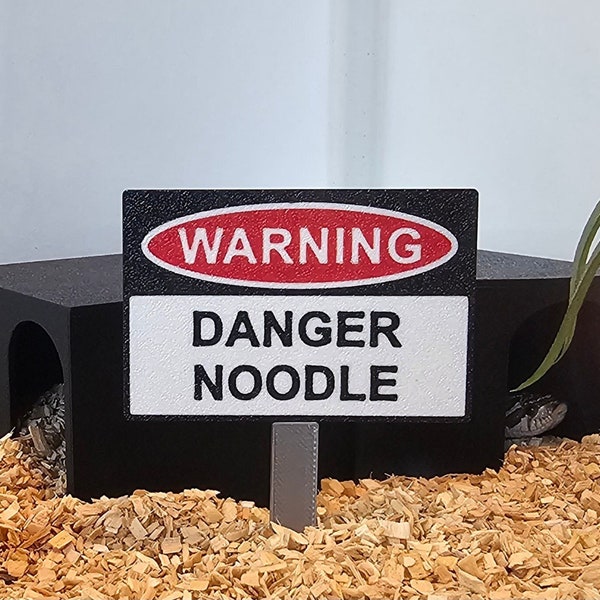 Danger Noodle Cute Snake Warning Sign with Post, Vivarium Decoration for Hognose, Ball Python, Pet Snake Reptile Tank. 3D Printed Sign.