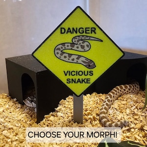 Cute Snake Danger Sign with Post, Vivarium Decoration for Western Hognose Pet Snake Reptile Tank. 3D Printed Funny Snake Sign.