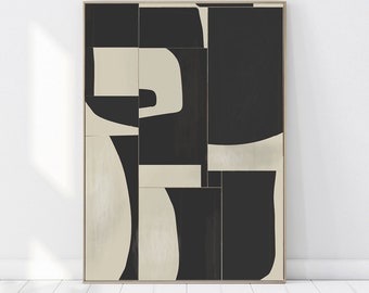 Unikat, handgemaltes Kunstwerk mit Acryl auf Leinwand Wabi Sabi Wand Kunst Schwarz Beige Abstrakte Geometrische Malerei Minimalistisch Boho