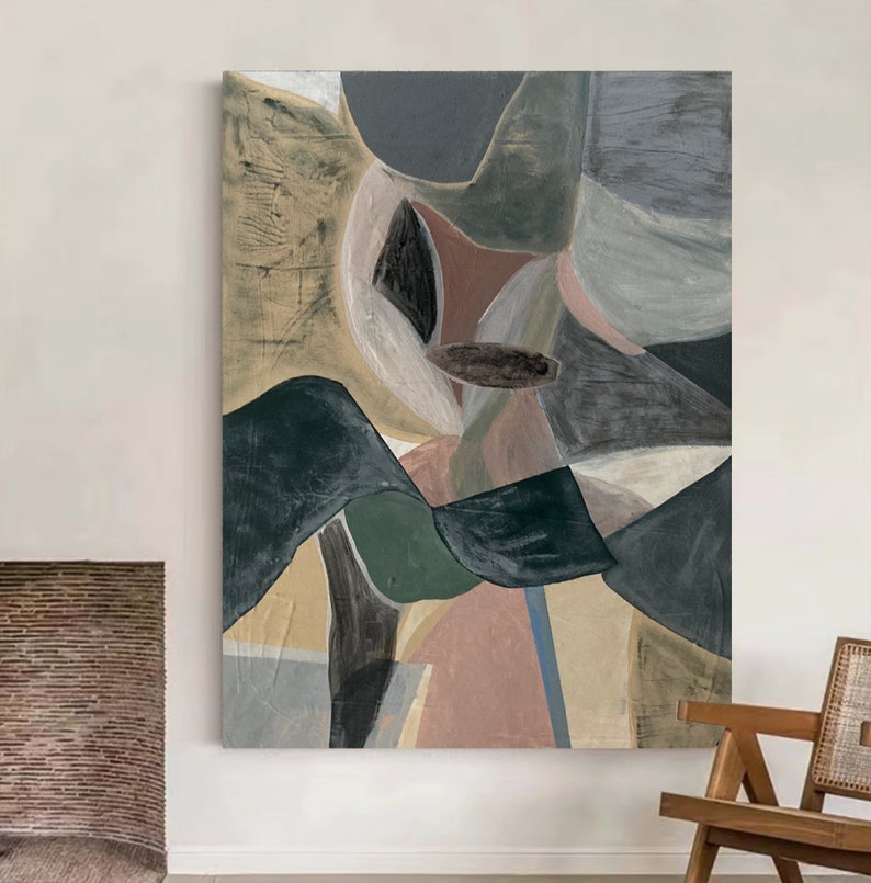 SD SOFT DANCE Abstrakte Leinwand-Wandkunst (61x40 Cm) – Handgemalt, Strukturiert, Neutrales Ölgemälde Für Wohnzimmer & Büro