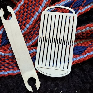 Peine pequeño para tejer "de viaje" (Bandgrind) y lanzadera, 10 agujeros, hasta 19 hilos, fabricado en madera contrachapada de 3 mm