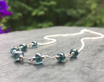 Kyanite Necklace, Sterling Silver, 17 Inch, Moss Kyanite, Natural Gemstone, Handmade Jewelry, Imperial Kyanite Jewelry, Teal Kyanite Crystal