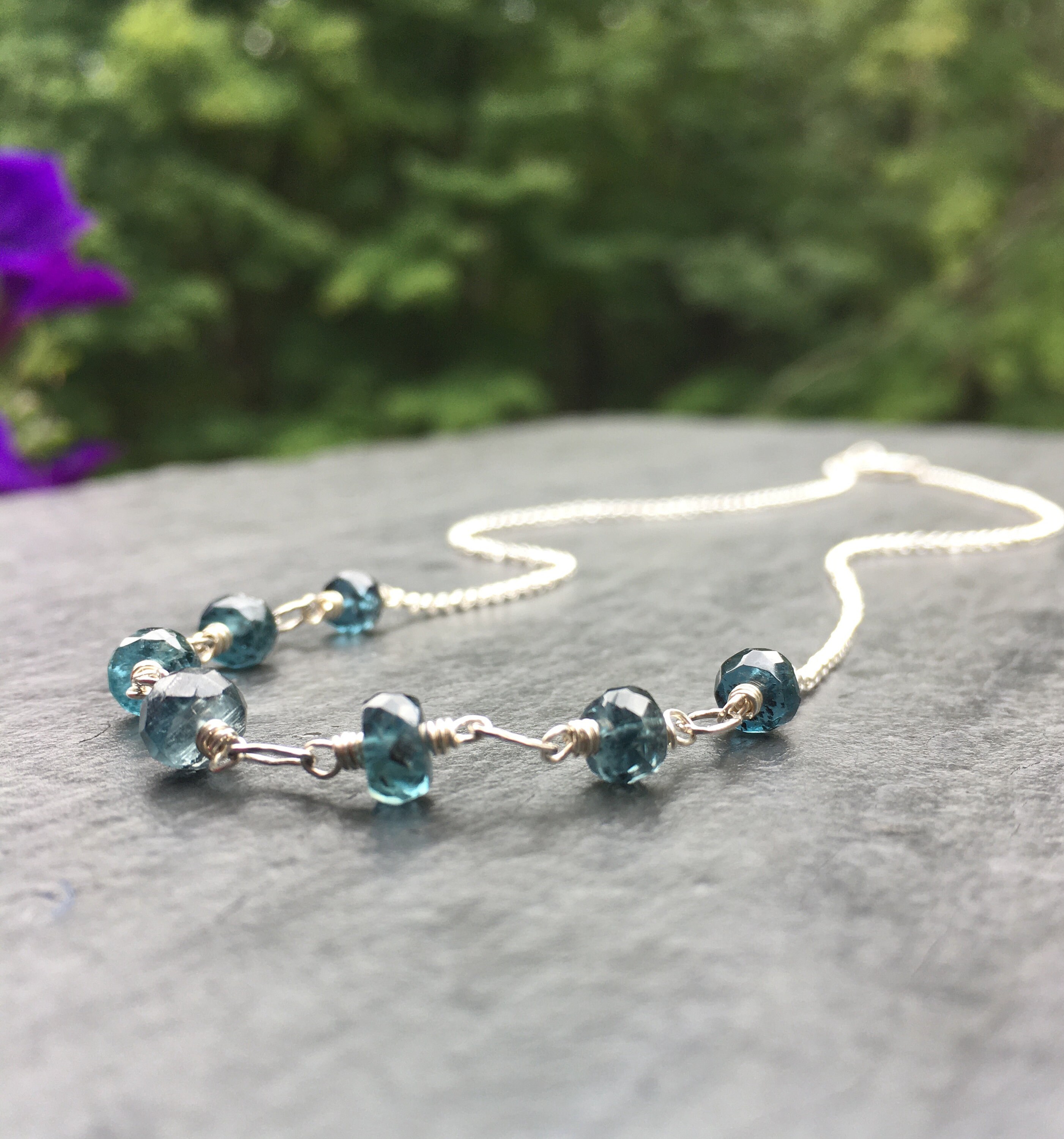 Kyanite Necklace, Sterling Silver, 17 Inch, Moss Kyanite, Natural Gemstone, Handmade Jewelry, Imperial Kyanite Jewelry, Teal Kyanite Crystal