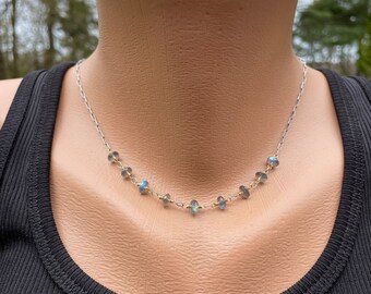 Labradorite Necklace, Sterling Silver and 14k Goldfill, Blue Labradorite, Handmade Necklace