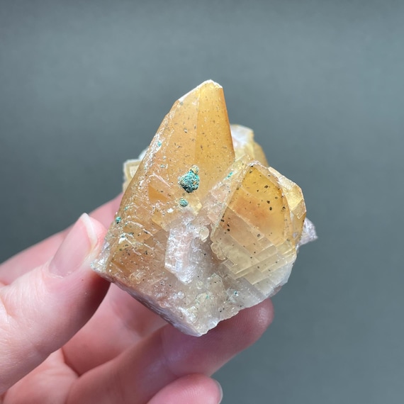 Orange Calcite Crystal, Green Malachite, Hunan Province