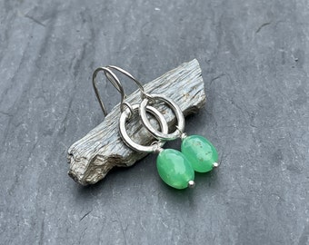 Chrysoprase Earrings, Sterling Silver, Handmade Dangle, Gemstone Earrings, 925 Sterling Silver