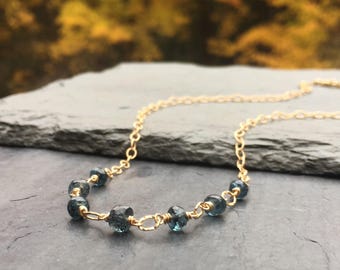 Moss Kyanite Necklace, 14k Gold Fill, Teal Gemstone Jewelry