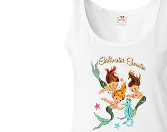 Mermaid Shirt Tank Women's "Saltwater Sweetie" T Shirt Retro Adult Size S M L XL XXL