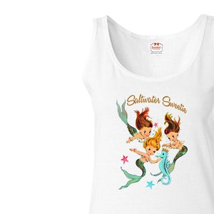 Mermaid Shirt Tank Women&#39;s &quot;Saltwater Sweetie&quot; T Shirt Retro Adult Size S M L XL XXL