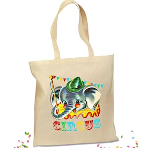 Circus Baby Elephant Bag Tote Retro Gift Canvas Vintage Personalize - Circus Party Bag - 2 SIzes - Circus Gift Kids