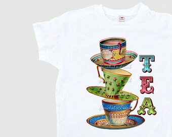 Tea Party Shirt - Shabby Tea Shirt - Women's Shabby Tea Shirt - Ladies Tea Party - Stacked Teacups Shirt - Tea Adult Size XS S M L Xl 2Xl