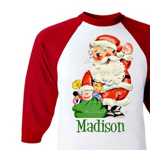 Kids Christmas Shirt - Santa Christmas Shirt - Red White Baseball - Cute Santa Shirt - Retro Vintage Tween - Sibling Toddler Personalized