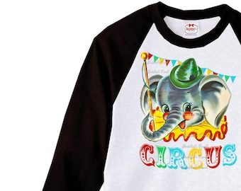 Circus Elephant Baseball Shirt: Vintage Big Top Party Tee