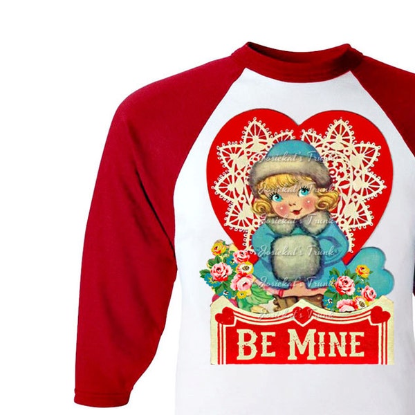 Valentine Shirt - Girl Be Mine Shirt - Toddler Baseball Valentine -  Girl Red Baseball BLONDE- Tween Valentine - Josiekatstrunk Retro Shirt