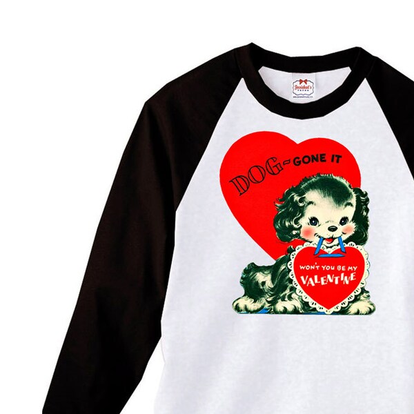 Valentine Women Shirt - Adult Valentine Shirt - Puppy Love Valentine - Baseball Black White Retro Valentine Shirt - XS S M L Xl 2XL 3XL
