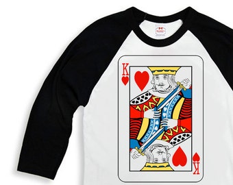 Valentine Shirt Boy - Boys Valentine Baseball Retro Tee - "King of Hearts" - Boy King Valentine - Black White Baseball Custom Size Vintage