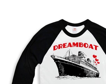 Valentine Shirt Boy - Boys Valentine Baseball Retro Tee - "Dreamboat" - Valentine Tshirt Boy - Black White Baseball - Vintage Ship Toddler