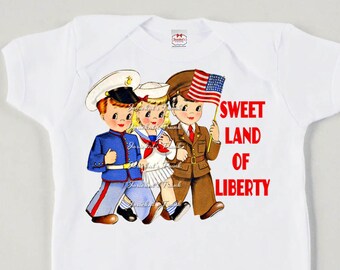 Camiseta Sweet Land of Liberty: Camiseta militar patriótica para niños