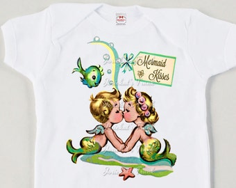 Mermaid Party Shirt - "Mermaid Kisses" Shirt - Birthday Mermaid Tank - Girl Mermaid Party - Toddler Mermaid Party - Merbabies Pool Party