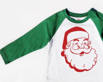 Vintage Santa Christmas Shirt: Green Baseball Tee, Retro Style