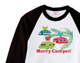 Camper Shirt - Christmas Camper Baseball Shirt - "Merry Camper" - Christmas Caravan Tshirt - Women Camper - XS S M L Xl 2XL 3XL Men Unisex