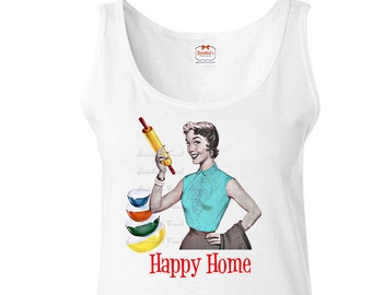 Happy Wife Shirt - Mid Century Modern Women's - Womens Kitchen Tank Homemaker - Retro Housewife Tank Retro Adult Size S M L Xl XXL