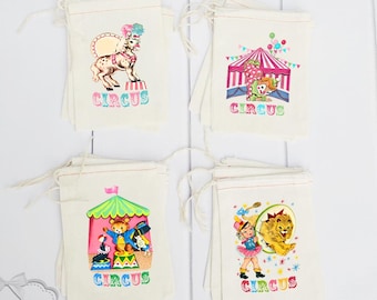 Circus Favor Bags - Assortment Circus Girly Colors - Goodie Bag Childrens Party - Circus Pink Vintage Custom Dozen - 4X6 12 count or 6X8