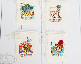Circus Theme Party Favor Bags Birthday Goodie Childrens Party Carnival Animal Vintage Primary Elephant Dozen - 4X6 12 count or 6X8