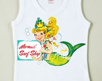 Mermaid Tee T Shirt Tank Vintage Custom Size Mermaid Surf Shop