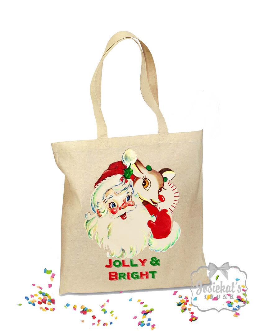 Santa Tote Bag Christmas Gift Bag Retro Gift Canvas Vintage Fabric Personalized Canvas Bag Mid Century Christmas Kids Christmas Bag Etsy Ireland
