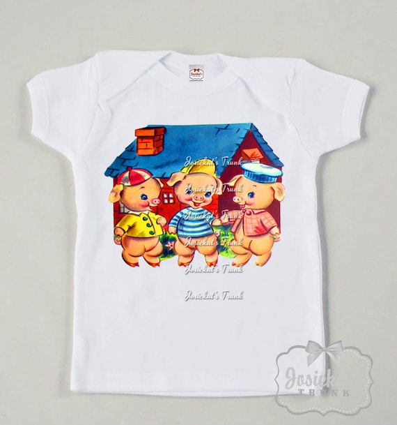 三匹の子豚キッズTシャツ - レトロな絵本風シャツ - Etsy 日本