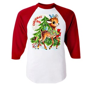 Christmas Reindeer Shirt - Toddler Baseball Shirt - Deer Baseball Shirt - Kids Reindeer Shirt - Red White Baseball Custom Size Retro Vintage